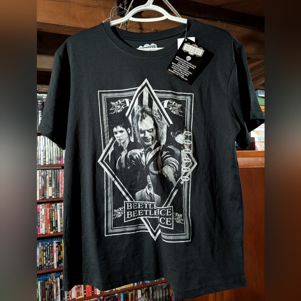 Official Beetlejuice 2 Black And White Shirt With Bob. NWT. Size Medium.